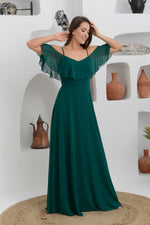 Angelino Emerald Long Evening Dress with Low Sleeve Strap