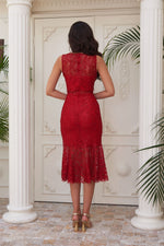 Angelino Red Lace Flane Short Evening Dress