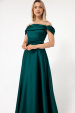 Long Satin Evening Dress With Women Stone Hanger