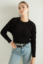 Female Bike Collar Openwork/Perforated Knitwear Sweater