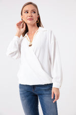 Blouse With Gold Necklace With Female Cruiser Collar