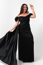 Women'S Kayık Collar Tail Long Satin Evening Dresses & Graduation Dress