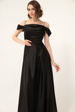 Long Satin Evening Dress With Women Stone Hanger