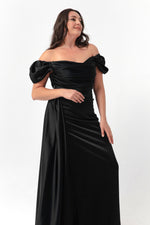 Women'S Kayık Collar Tail Long Satin Evening Dresses & Graduation Dress