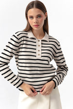 Woman Polo Yaka Striped Knitwear Sweater