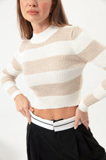 Female Striped Lycra Crop Knitwear Sweater