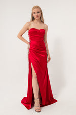 Woman Strapless Long Satin Evening Dress