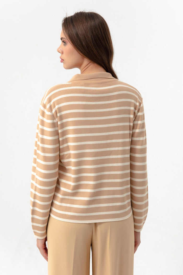 Woman Polo Yaka Striped Knitwear Sweater