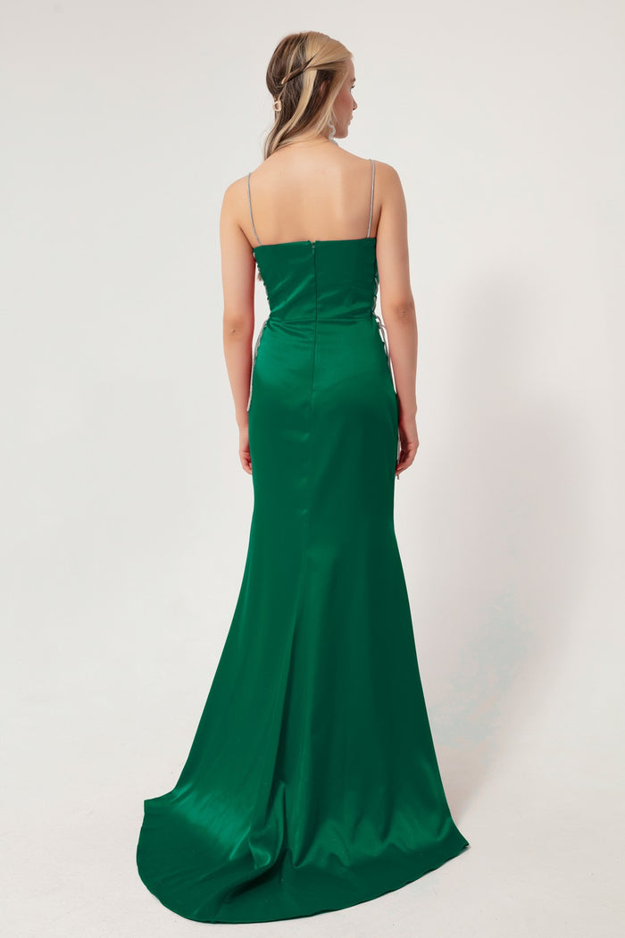 Woman Strapless Long Satin Evening Dress