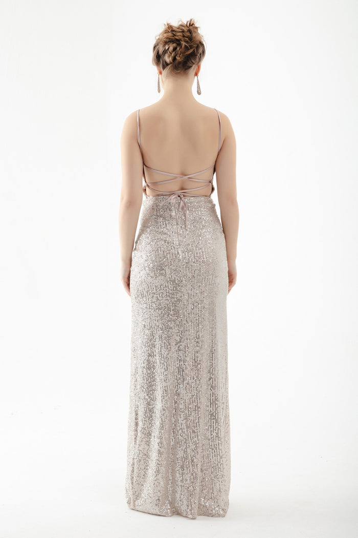 Long Evening Dress Dress With Women'S Back Low -Cut Sequined