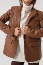 Woman Single Button Artificial Leather Jacket