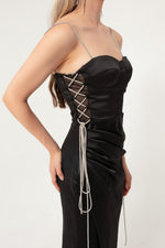 Woman Strapless Long Satin Evening Dress