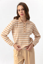 Woman Polo Yaka Striped Knitwear Sweater