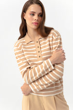 Woman Polo Yaka Striped Knitwear Sweater