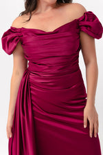 Women'S Kayık Collar Tail Long Satin Evening Dresses & Graduation Dress