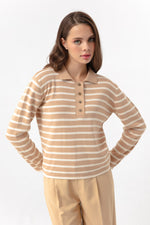 Woman Polo Yaka Striped Knitwear Sweater