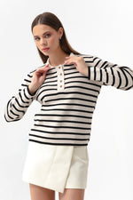 Woman Polo Yaka Striped Knitwear Sweater