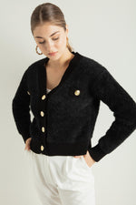 Woman Bearded Gold Button Knitwear Cardigan