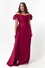 Women'S Kayık Collar Tail Long Satin Evening Dresses & Graduation Dress