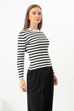 Female Striped Wick Lycra Knitwear Sweater