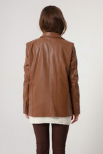 Woman Single Button Artificial Leather Jacket