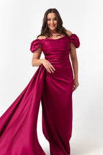 Women'S Kayık Collar Tail Long Satin Evening Dresses & Graduation Dress