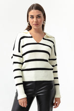 Woman Polo Yaka Striped Knitwear Sweater