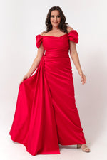 Women'S Kayık Collar Tail Long Satin Evening Dresses & Graduation Dress