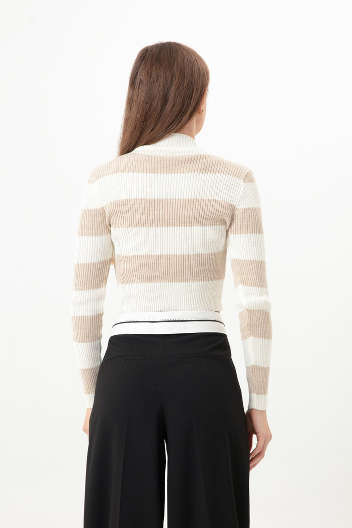 Female Striped Lycra Crop Knitwear Sweater