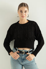 Female Bike Collar Openwork/Perforated Knitwear Sweater