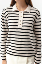 Woman Polo Yaka Striped Knitwear Sweater