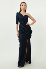 Woman One Sleeve Silvery Long Evening Dress