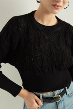 Female Bike Collar Openwork/Perforated Knitwear Sweater