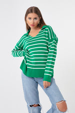 Female Shirt Collar Striped Knitwear Sweater