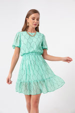 Woman Waist Rubble Patterned Dress