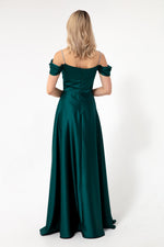 Long Satin Evening Dress With Women Stone Hanger