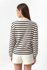 Woman Polo Yaka Striped Knitwear Sweater