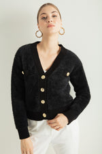 Woman Bearded Gold Button Knitwear Cardigan