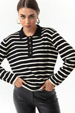 Woman Polo Yaka Striped Knitwear Sweater