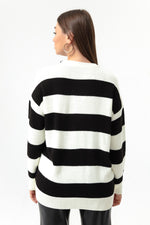 Female Bike Neck Pocket Striped Knitwear Sweater