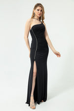 Long Evening Dress With Women'S Stone Straps