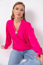 Blouse With Gold Necklace With Female Cruiser Collar