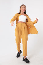 Female Gold Button Striped Pants