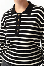 Woman Polo Yaka Striped Knitwear Sweater