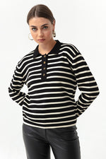 Woman Polo Yaka Striped Knitwear Sweater