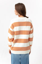 Female Bike Neck Pocket Striped Knitwear Sweater