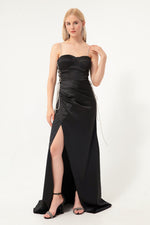 Woman Strapless Long Satin Evening Dress