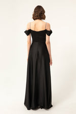 Long Satin Evening Dress With Women Stone Hanger