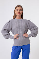 Female Bicycle Neckline Shirred Knitwear Sweater