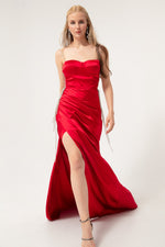 Woman Strapless Long Satin Evening Dress